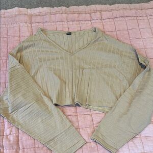 V-Neck Ribbed Tan Crop Top